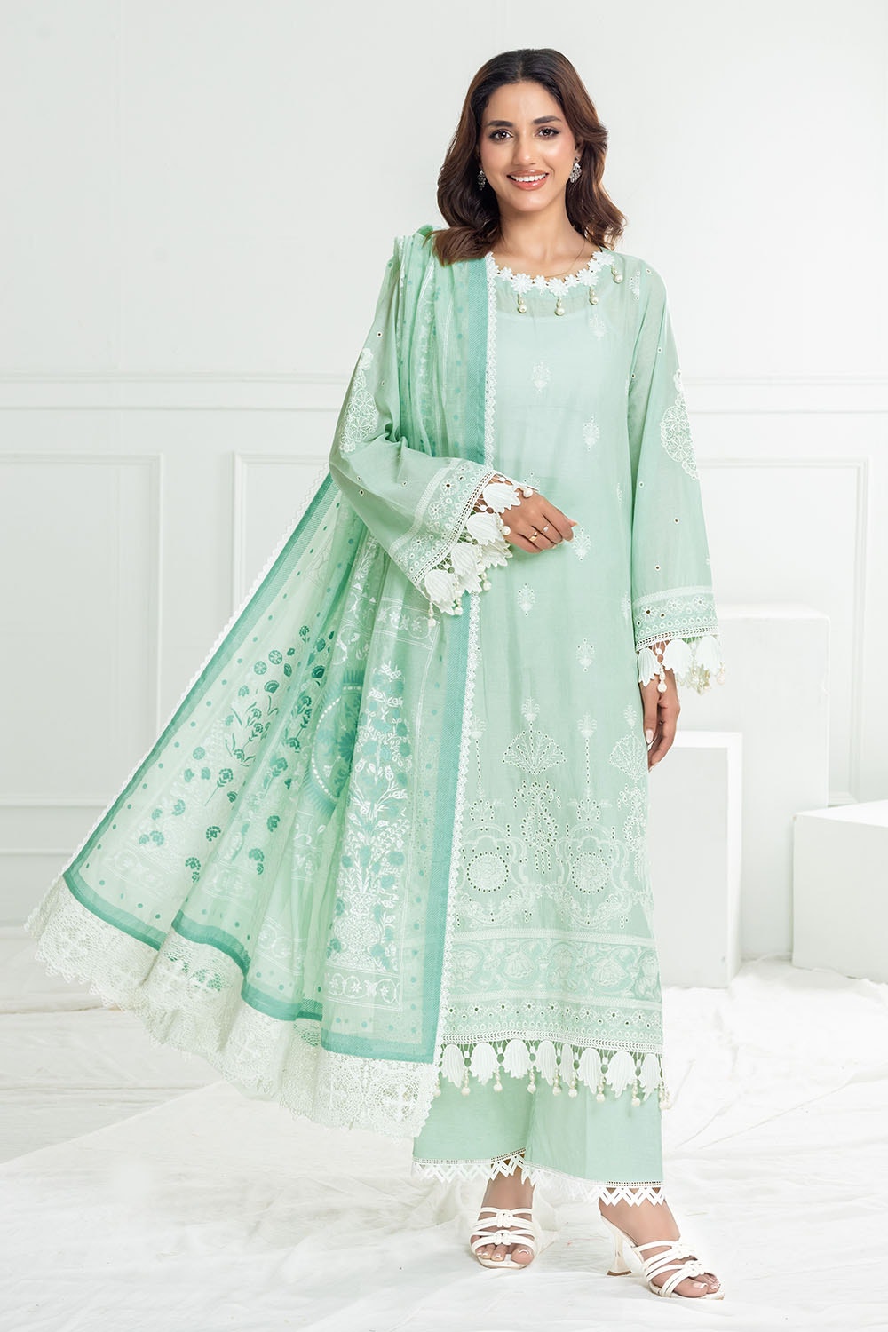  Share 3 Piece Unstitched Embroidered Lawn Suit with Lacquer Printed Cotton Net Dupatta SP-52052